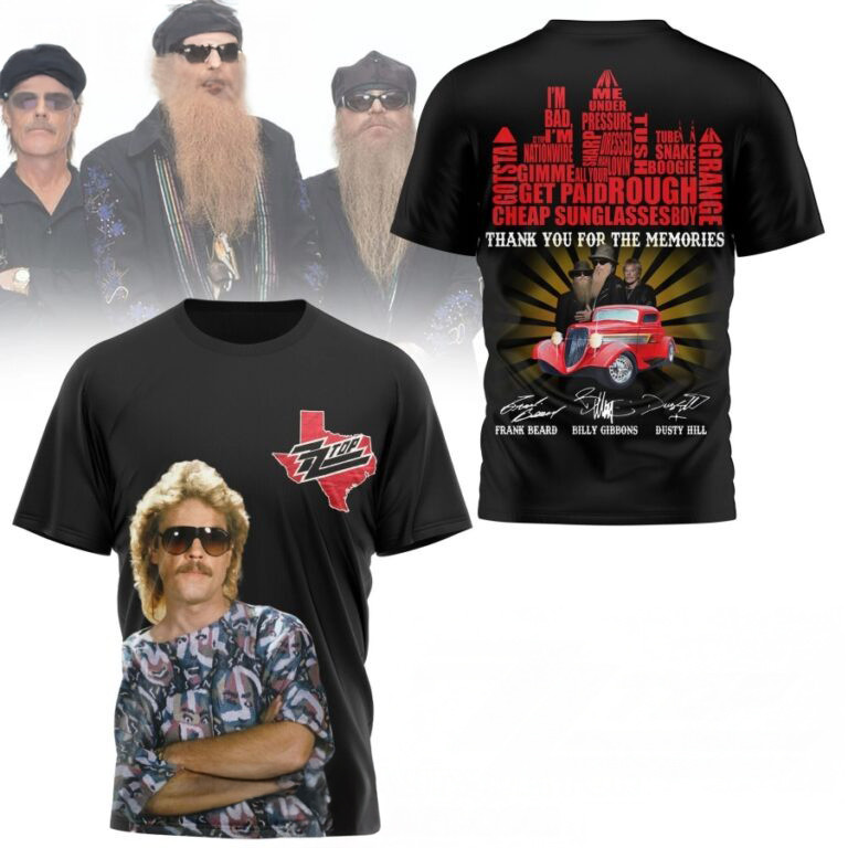 ZZ Top Frank Beard Thank You For The Memories 3D Shirt Gifts For Rock Band Fans