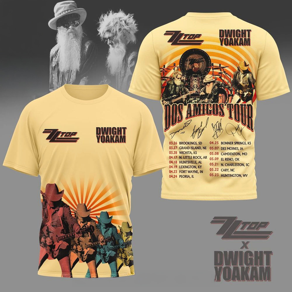 ZZ Top x Dwight Yoakam Dos Amigos Tour T-Shirt Fan Apparel Birthday Present For Husband